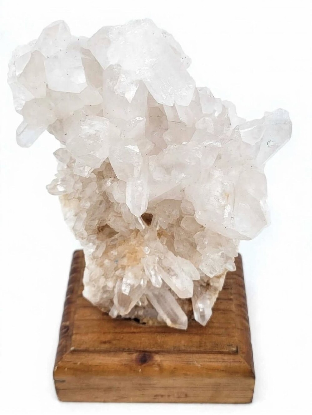 Arkansas Quartz Crystal Cluster on Wood Base 8.5" Tall